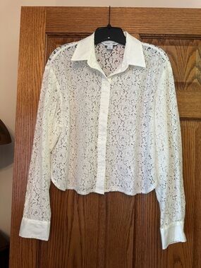 Old Navy White Lace Button-Down Collared Shirt
